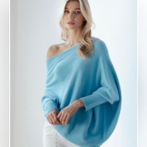 JAKI Asymmetric Draped Ultra Soft Knitted Jumper in Skye Blue NWT OS